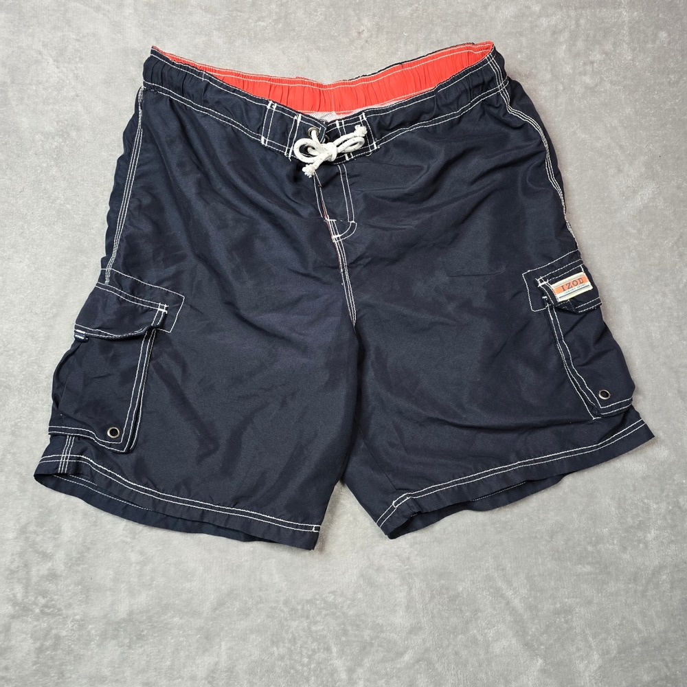 IZOD Swim Trunks Men's XL Navy Blue Cargo Board Shorts Luxury Sport Beach Summer